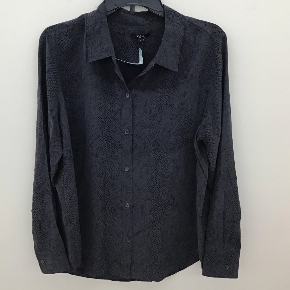 NWT 100% Silk Rails Women's Long Sleeve Shirt  Black Subtle Animal Print size L